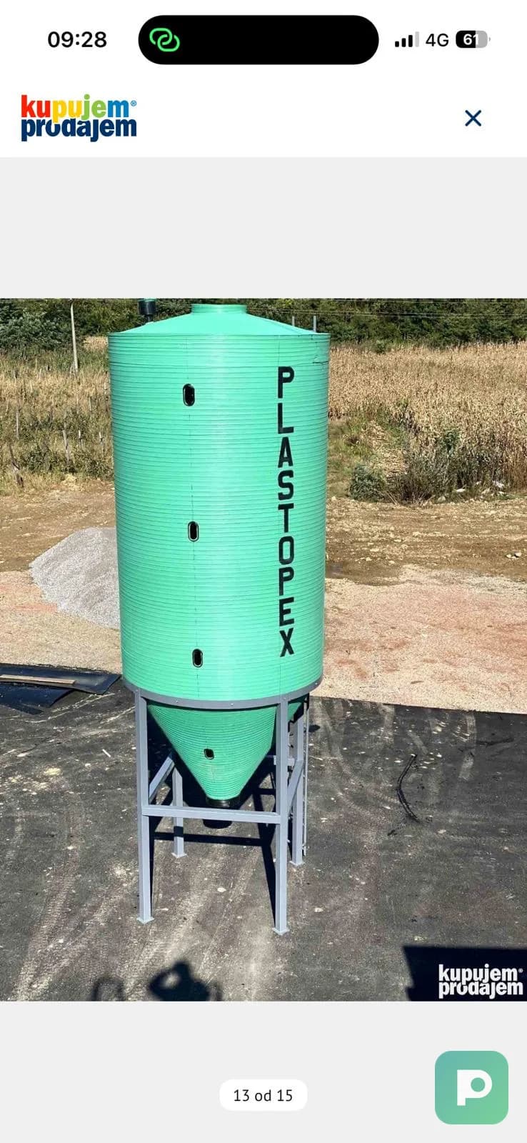 Plastopex vertical plastic silo with a conical bottom and a metal support structure